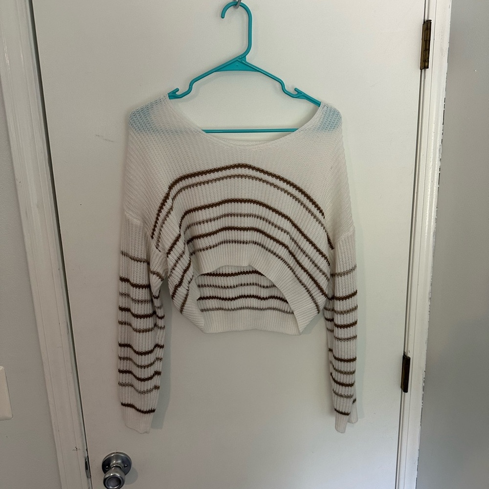 Striped Knit Sweater - White and Brown